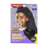 Red kiss kids satin braid bonnet