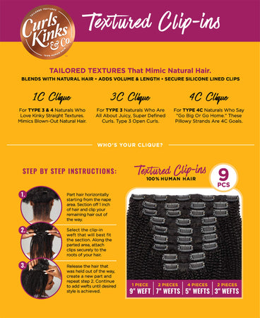 Curls kinks & co textured clip-ins