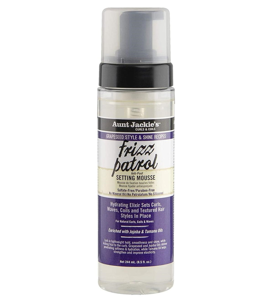 Aunt Jackie's Grapeseed Recipes- Frizz Patrol Anti-Poof Twist & Curl Setting Mousse 8.5 oz